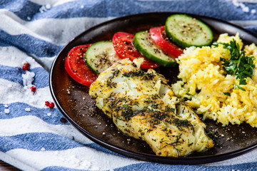 Fish dish - fried cod fillet and vegetables