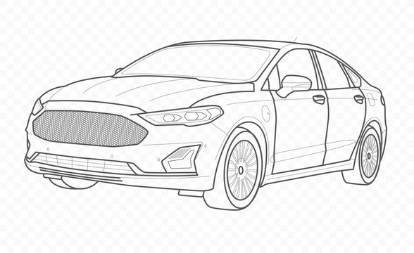 recommend clip art: Vector contour car on transparent background. American automobile outline. Auto.