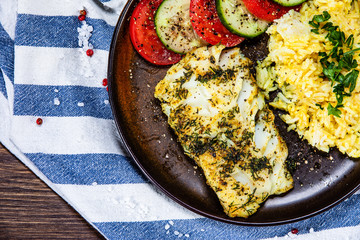 Fish dish - fried cod fillet and vegetables