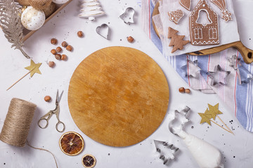 Fototapeta na wymiar Traditional Christmas gingerbread next to the festive decor