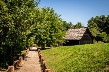 Fototapeta na wymiar Old rustic wooden house in village Moravski Konaci near the Velika Plana in Serbia