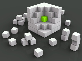 Alone in a crowd is shown by a solo cube amongst many others - 3d illustration