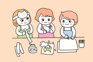 Cartoon cute back to school students in art class vector.