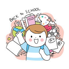 Cartoon cute back to school boy vector.