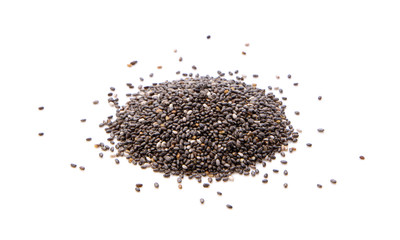 Chia seeds isolated with white background.