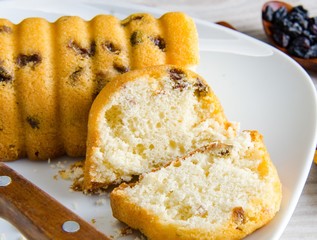 Sweet bread with raisins baked for christmas