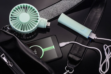 Portable mini fan with power bank in the handle