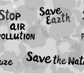 Modern seamless background with smoke and lettering. Stop air pollution phrase. Environment pollution concept. Vector