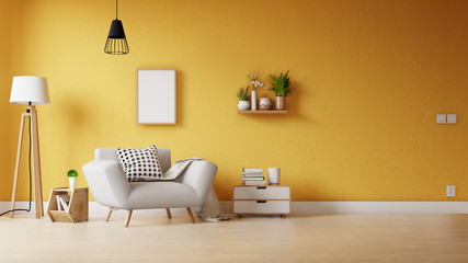 Interior poster mock up living room with colorful white sofa . 3D rendering.