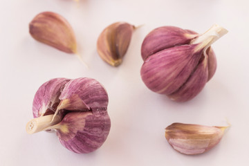 Garlic on a white background, close-up