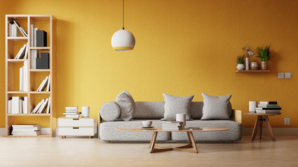 Interior poster mock up living room with colorful white sofa . 3D rendering. - obrazy, fototapety, plakaty