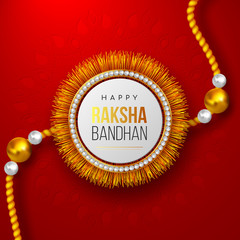 Happy Raksha Bandhan holiday background with decorated rakhi. Brother and sister celebration Rakhi festival. Vector illustration.