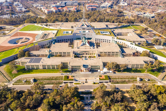 Aerial View Of Australian Parliament House In Canberra, The Capital City Of Australia