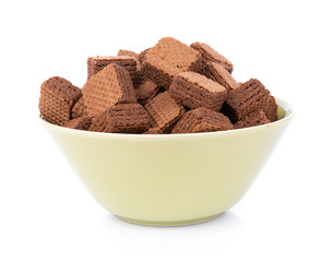 Wafers cubes with chocolate isolated on white background