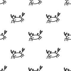 Hand drawn doodle style seamless pattern with black crabs on the white background. Vector illustration for wrapping, wallpaper or textile design.