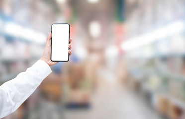 mock-up smartphone blank screen , Close-uphand holding blank screen smartphone