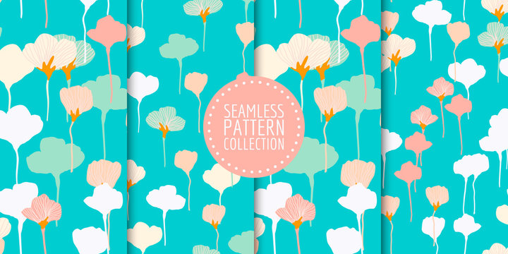 Colorful floral seamless patterns collection