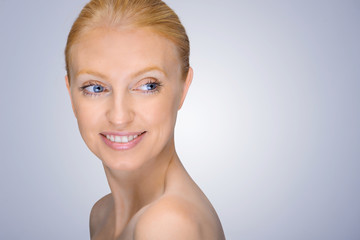 Fototapeta premium Confident composed distinguished relaxed calm natural expression portrait of a blonde woman