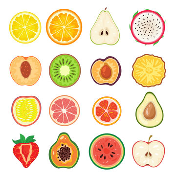 Halves of fruit set, sweet healthy segment