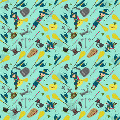 Halloween_12_seamless pattern, in the style of childrens illustration, for design decoration at the festive event