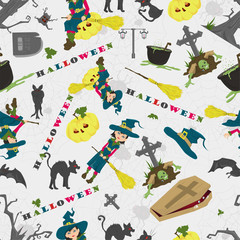Halloween_17_seamless pattern, in the style of childrens illustration, for design decoration at the festive event