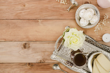 Arabic pastries on wooden background