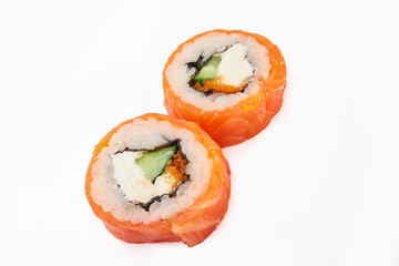 sushi with salmon on white plate