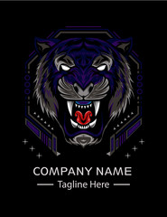 The Tiger head illustration on the black background