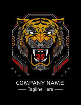 logo tiger. The Tiger head illustration on the black background. Tiger face vector. 