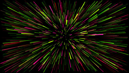 a dark background with abstract lines coming out of the center of vere and pink colors