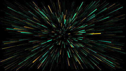 a dark background with abstract lines coming out of the center of blue and orange colors
