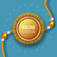 Happy Raksha Bandhan holiday background with decorated rakhi. Brother and sister celebration Rakhi festival. Vector illustration.