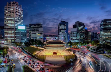 Foto op Plexiglas traffic in the city at night seoul city south Korea  © sayan
