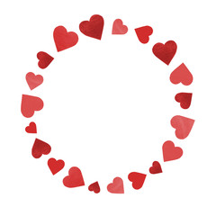 Romantic circle with red hearts on white. Round frame for Valentine's day. Decorating greeting cards, wedding invitations, holiday postcard. Place for text