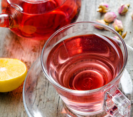 Fruit berry tea in the cup served on table