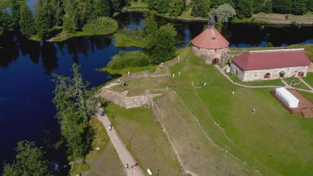 Panorama from the air of the Museum-fortress "Korela" in Priozersk, Leningrad region, Russia.