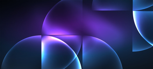 Colorful blue neon shape round triangle in modern style on light background. Dark space, futuristic technology template. Glowing blue neon effect.