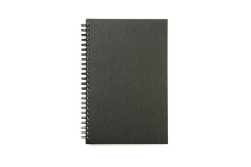 black notebook isolated on white background. - top view.
