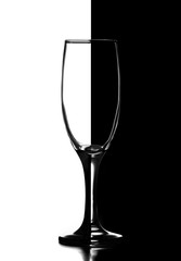 Champagne wine glass in domino style. Black and white image