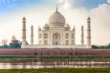 Fototapeta na wymiar Taj Mahal situated in Agra, Uttar Pradesh, India - UNESCO world heritage monument built by Mughal emperor Shah Jahan in memory of her beloved wife Mumtaz