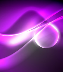 Dark space with shiny neon light motion waves. Abstract concept graphic element. Vector neon background. Technology background