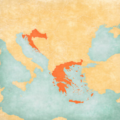 Map of Balkans - Greece and Croatia