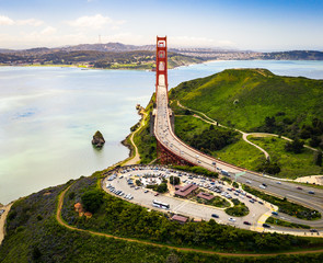 San Francisco Golden Gate Bridge Aerial View on Beautiful Day
