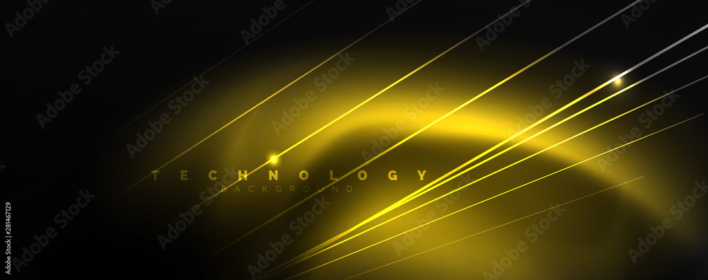 Poster shiny color neon light with lines, abstract wallpaper, shiny motion, magic space light. techno abstr