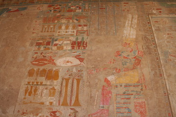 paintings and hieroglyphs inside the temple of hatchepsut, egypt