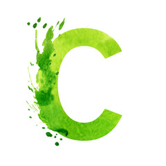Watercolor letter c  with splash effect