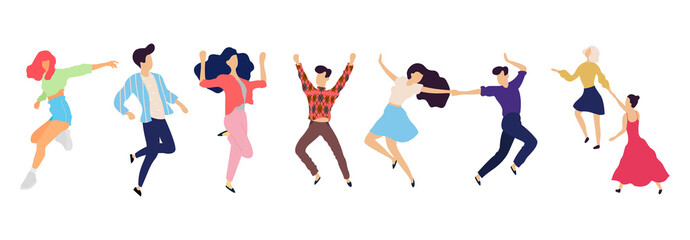 Crowd of young people dancing at club. Big set of characters having fun at party. Flat colorful vector illustration.