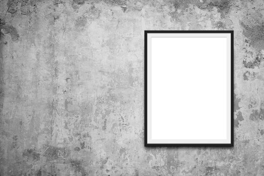 blank picture frame on vintage wall - blank canvas mockup -
