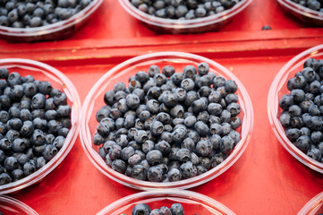 Blueberries and raspberries are for sale in Hötorget's square store