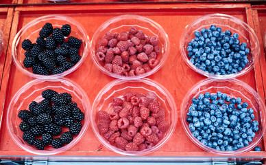 Raspberries are for sale in Hötorget's square store
